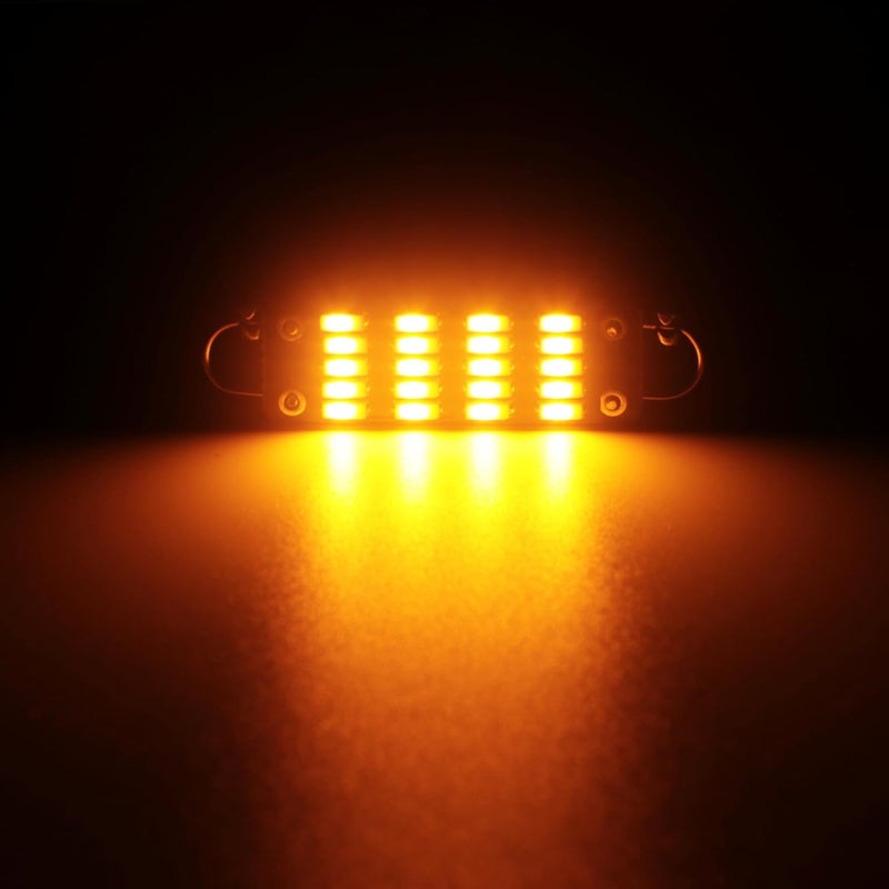 QAUBEN Store Festoon 44mm 1.73" 4014 20-SMD Rigid Loop Super Bright Amber 561 562 567 564 LED Bulbs for Car Interior Map Dome Courtesy Step Lights DC 12V 1W, Pack of 10 - Image 2
